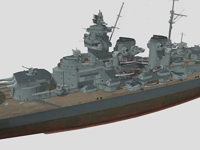 Detailed Battleship Featuring Main Turrets Wooden Deck And Upper Superstructure 3d model