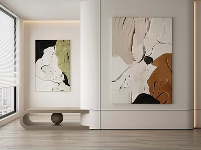 Modern Interior Space With Abstract Art Paintings 3d model