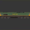 Green Railfreight Freight Train Model With Yellow Front On Dark Reflective Background