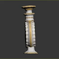 Ceramic Decorative Bottle With Painted Landscape Green Branch And Gold Accents