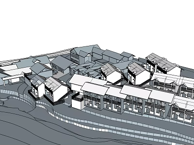 Traditional Village Complex With Connected Rooftops And Tiered Layout Design 3d model