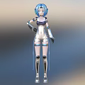 Game Movie Character With Blue Hair Blue Eyes Elf Ears White Purple Outfit Silver Armor