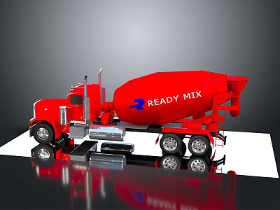 Red Ready Mix Concrete Truck With Large Drum And Commercial Vehicle Design 3d model