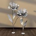 Floral Installation With Lighted Blue Purple Flowers Green Leaves And Wooden Floor