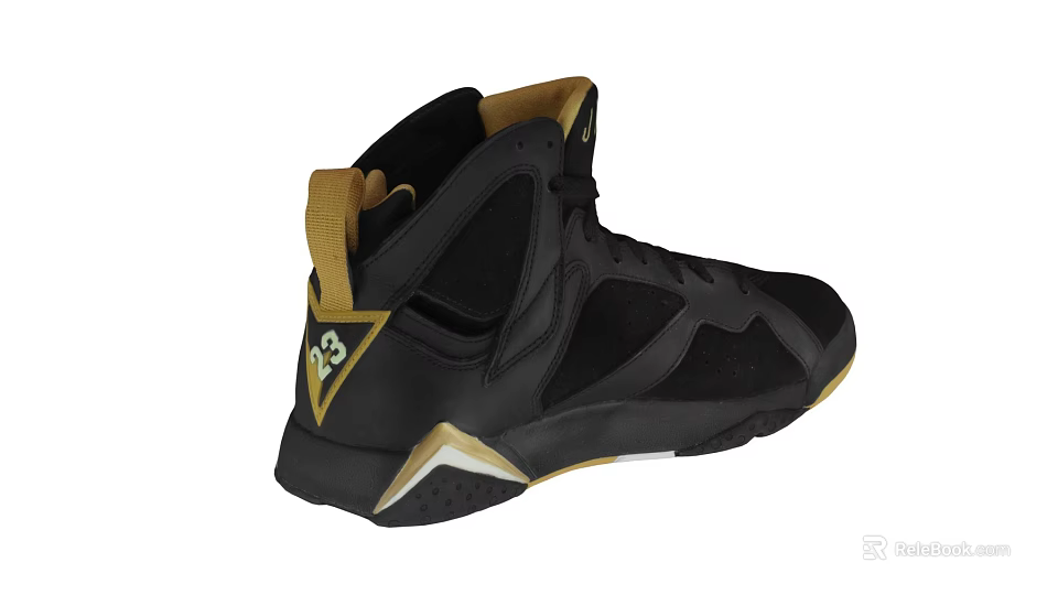 Black and Gold High Top Sneakers with Contrast Accent and Sporty Design 3d model 