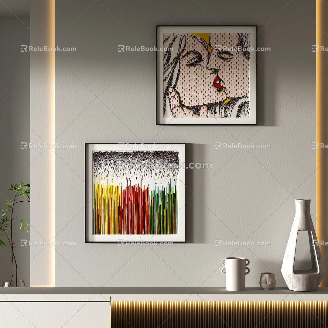 Modern abstract figure hanging painting 3d model