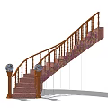 Traditional Wooden Staircase With Decorative Posts Round Finials And Patterned Steps