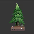3D Pine Tree Design With Wooden Base And Stone Elements On Grass