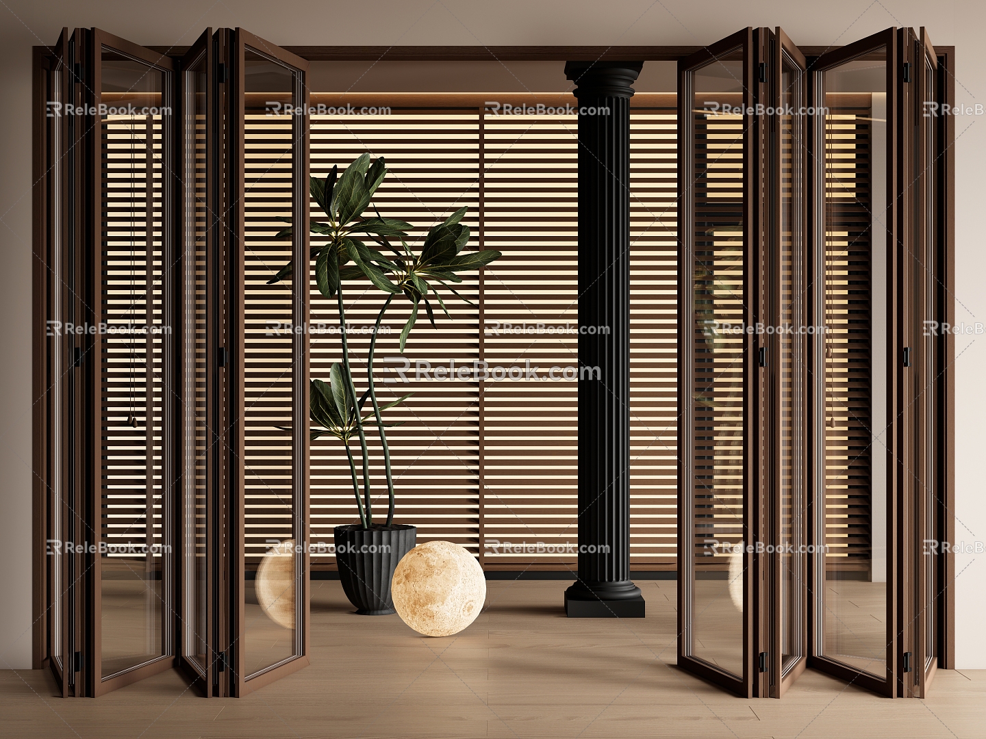 Middle ancient style folding door glass sliding door sliding door shutter 3d model