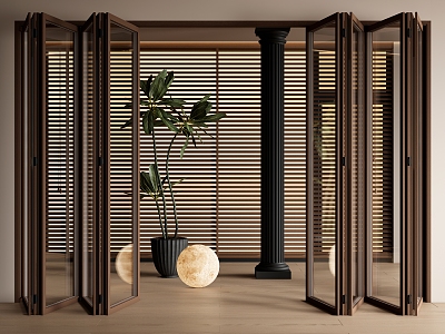 Middle ancient style folding door glass sliding door sliding door shutter 3d model