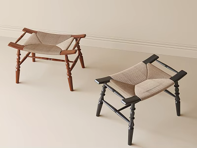 Two Different Colored Stools With Brown And Black Legs Woven Fabric Seat Modern Design 3d model