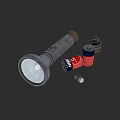 Vintage Textured Metal Flashlight With Red Blue Batteries And Small Parts