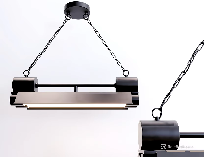 Modern Black Metal Rectangular Pendant Light With Chain Hanging And Soft Illumination Design 3d model 