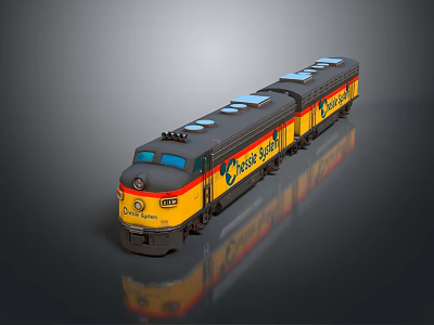 Texas Eagle Vintage Diesel Train With Black Yellow Red Livery And Multiple Carriages 3d model