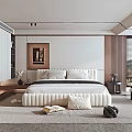 Modern Bedroom Interior Design With Large Bed White Bedding Decorative Art Rug Nightstand And Blinds
