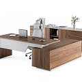 Modern Wooden Walnut Office Desk and Chair Set with Laptop Desk Lamp Drawers and Cabinets