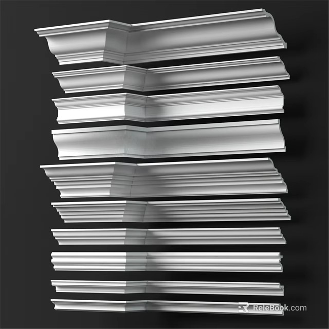 Stacked Silver Architectural Moldings With Different Decorative Profiles And Shapes 3d model 