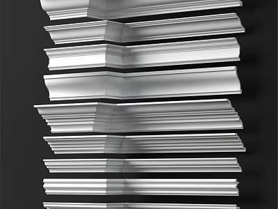 Stacked Silver Architectural Moldings With Different Decorative Profiles And Shapes 3d model