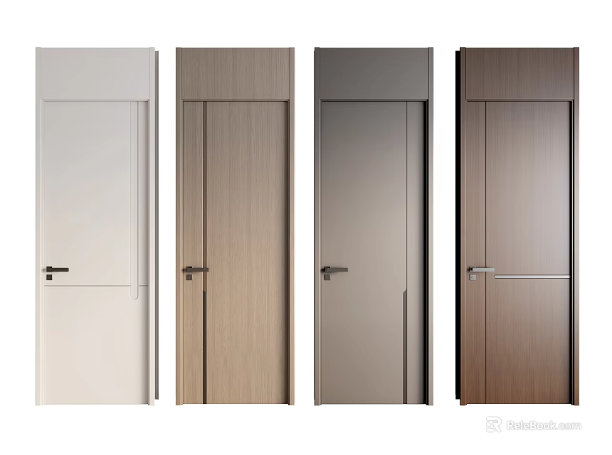 Modern Hinged Doors Collection With White Wooden Gray And Brown Finishes 3d model 