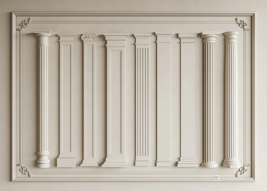 Architectural Display Of Various Decorative Columns With Ornate Borders And Classic Designs 3d model 