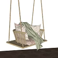Cozy Wicker Hanging Chair With Soft Pillows And Blanket In Minimalist Room