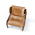 Comfortable Brown Leather Single Seater Sofa With Wooden Frame Modern Design