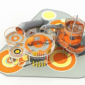 Modern Safe Outdoor Playground Featuring Slide Tower Orange Accents And Circular Patterns 3d model