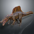 Spinosaurus Dinosaur 3D Model Standing Pose With Open Mouth And Orange Striped Sail