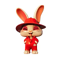Cute Red Rabbit Cartoon With Red Hat And Outfit Big Ears Smiling Face