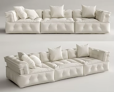 Modern three-seat sofa cream multiplayer sofa 3d model