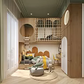 Wooden Kids Room With Green Ceiling Round Accents Bunk Bed Ladder And Seating Rug