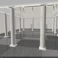 White Marble Columns In Spacious Indoor Hall With Black Marble Floor And Skylight