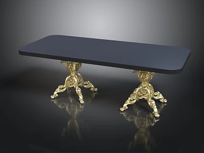 Luxurious Black Table with Intricate Gold Carved Legs and Sleek Surface 3d model