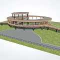 Roadside Circular Observation Platform With Wooden Walkway Green Lawn And Support Structure 3d model