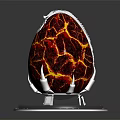Red Cracked Egg Shaped Decorative Ornament Set With Orange Glow And Silver Base Top Ring