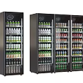 Commercial Display Refrigerators With Glass Doors Filled With Various Beverages