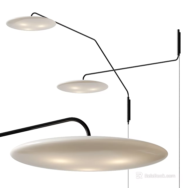 Modern Minimalist Wall Lamp With Curved Black Metal Arm And Round White Shade 3d model 