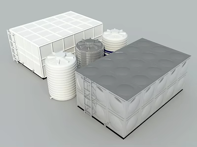 Industrial Water Storage Tanks With Rectangular And Cylindrical Designs And Ladder Access 3d model
