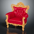 Ornate Red Leather Chair With Detailed Gold Carved Armrests And Backrest