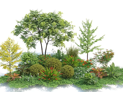 Various Types of Shrubs in Garden Landscape With Green Foliage and Colorful Flowers 3d model