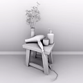 White Hair Dryer Daily Electrical Appliance On Wooden Stool With Soap Bottle And Small Container