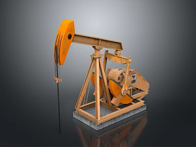 Industrial Oil Pump With Orange Rotary Arm And Steel Support Frame Structure 3d model
