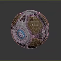 Futuristic Metallic Decorative Ornament Set With Spherical Design Purple Glowing Ring And Brown Silver Finish