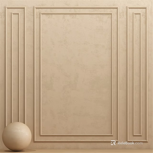 Beige Textured Wall Panel with Vertical Stripes and Decorative Sphere Accent 3d model 