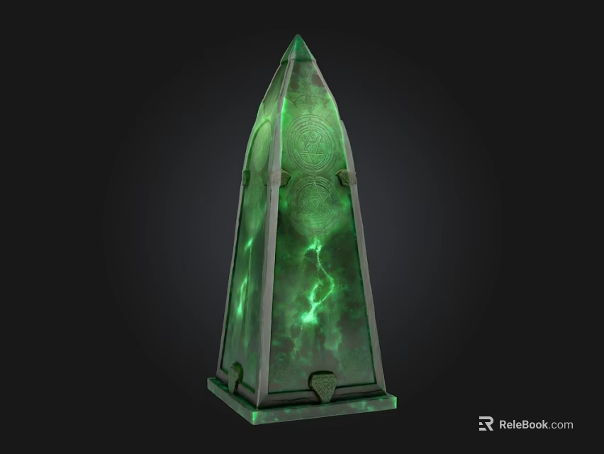 Futuristic Green Glowing Spire Architecture With Metal Frame And Intricate Design Details 3d model 