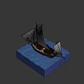 Classic Wooden Boat With White Sails And Masts Floating On Blue Water