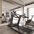 Modern Home Gym Setup With Treadmill Exercise Bike And Large Mirror Design