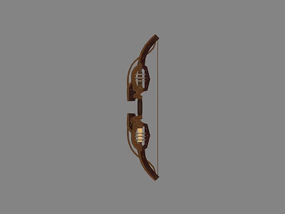 Side View Of Brown Compound Bow Featuring Wooden Texture And Mechanical Components Design 3d model