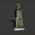 Lion Statue Lying On Top Of Stone Fountain With Basin And Base
