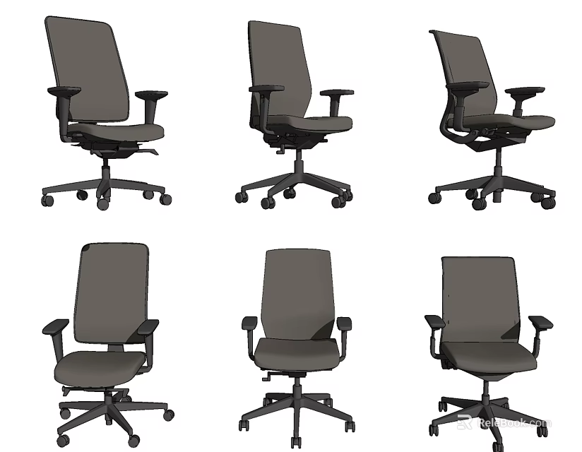 Modern Black Office Chairs With Adjustable Armrests And Wheeled Base For Workspace 3d model 